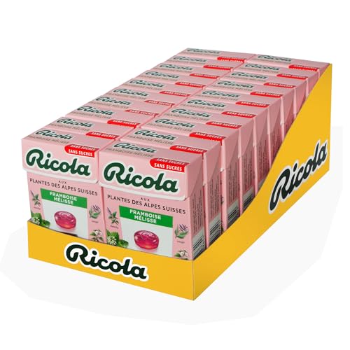 Ricola - 20 paquetes de 50 g - Caramelos con plantas suizas - Frambuesa Melissa - Refrescante - Sin azúcar -