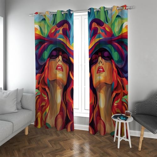 UIRINGART Cortinas de Puerta corredera Estampado de Chica de Moda Cortinas de privacidad Que oscurecen Cortinas de Ventana insonorizadas Boho para la Sala de Estar del Dormitorio 2 Paneles H190xB100