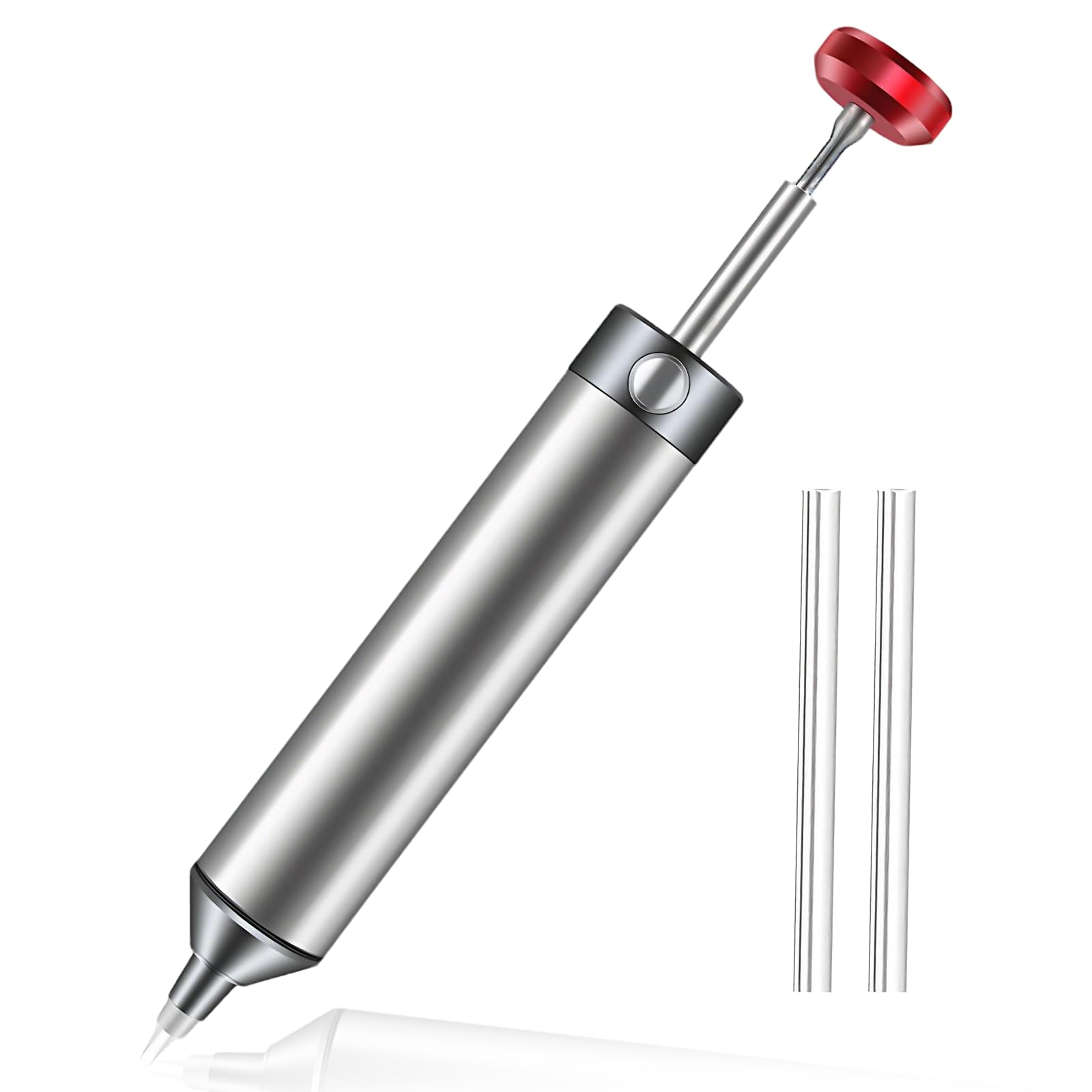 Solder Sucker Tool, Solder Sucker Desoldering Pump Remover, High-Power Desoldering Tool with Heat-Resistant Silicone Nozzle, Aluminum Housing with Stronger Suction Power, One-Handed Operation
