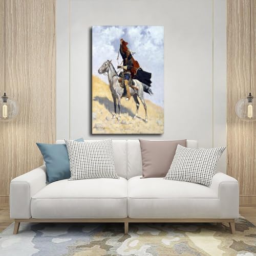 Tableau sur toile Frederic Remington avec cadre en bois suspendu finition premium
