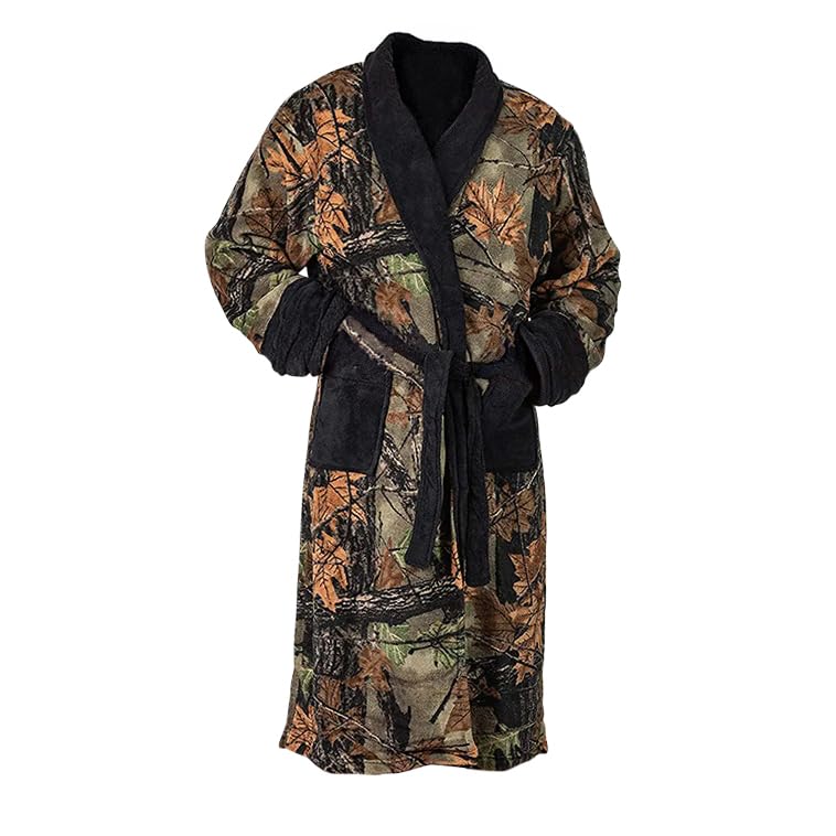 TrailCrest by Treel Men's Camo Polar Fleece Bathrobe with Shawl Collar