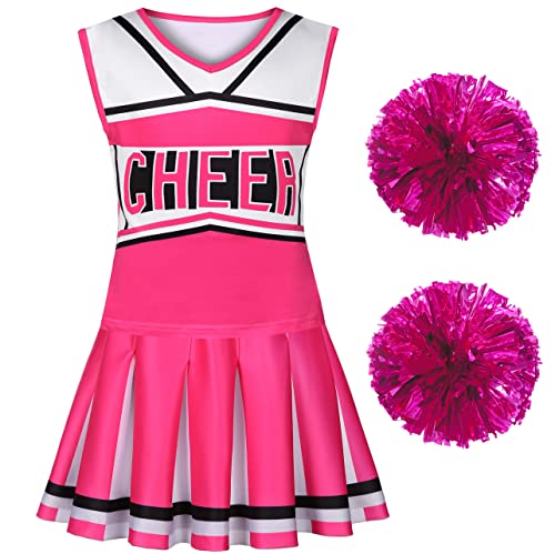 Koatobbor Girls Cheerleader Costume Cheerleading Outfit Dress for Halloween Party Birthday Gift 3-9Years (8-9 Years, Pink)