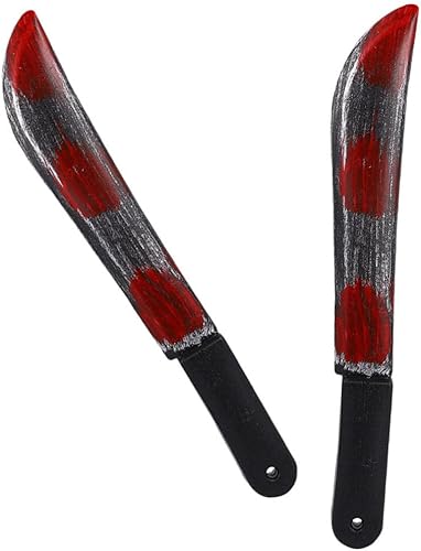 IWOWHERO 2 unids simulación Props carnicero hoz sangrienta juguete playdo Myers Prop Halloween Props falso sangrado sangriento apoyo espada