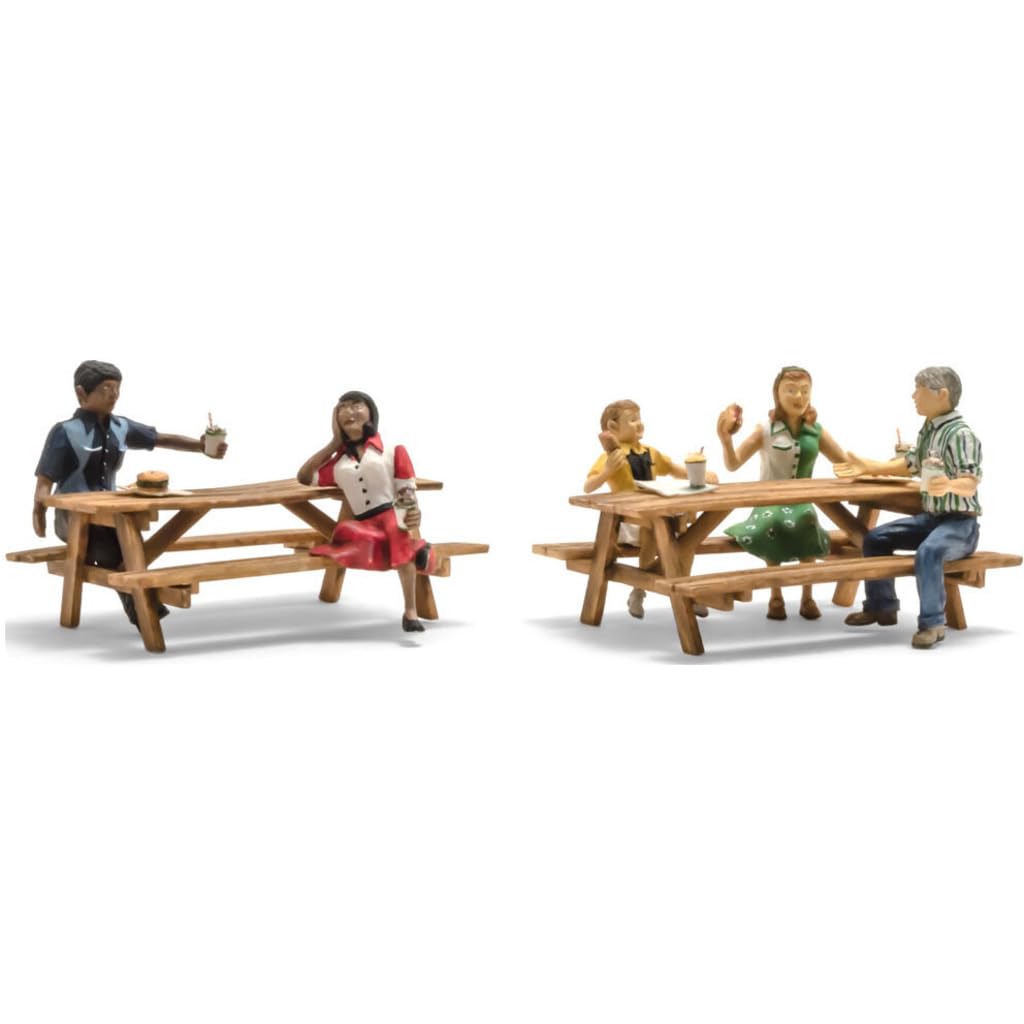 Outdoor Dining (5 Figures & 2 Picnic Tables) HO Scale Woodland Scenics