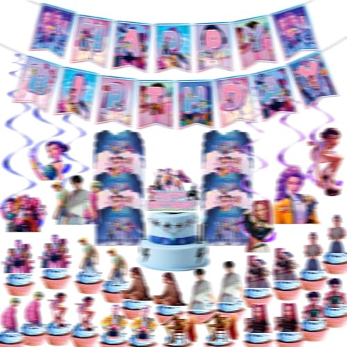 MmmLucipor 57 Kit de Décorations de Fête D'anniversaire, Banderole Joyeux Anniversaire, Happy Birthday Decoration Gateau, invitation, Topper de Gâteau Anniversaire, Topper Happy Birthday