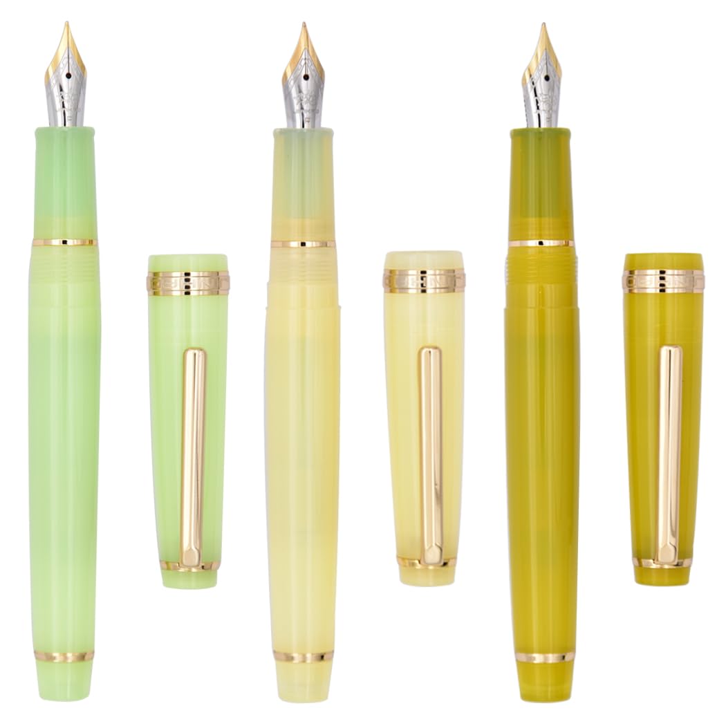 Ranvi 3 PCS Jinhao 82 Fountain Pen Cyan, Yellow and Green Acrylic, Iridium Fine Nib Gold Trim with Converter Set โ image 1