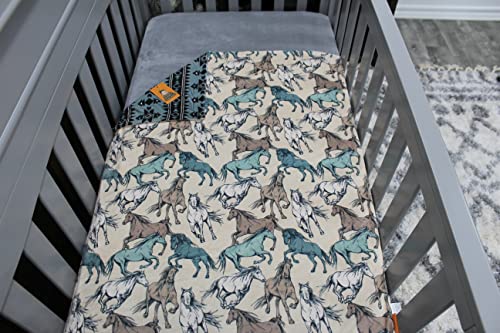 Image of Dear Baby Gear - Reversible Baby Blankets - Soft Nursery Blanket for Newborn - Toddler Blankey - Throw Blanket for Boys & Girls - Infant Blankets - 40x30 (Tan Teal Horses Aztec Print)