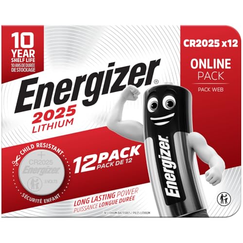 Energizer CR 2025 Knopfzelle 3V Batterien (12 Stück) - Autoschlüssel, Fernbedienungen, Waagen - 10 Jahre lagerfähig [Exklusiv bei Amazon]