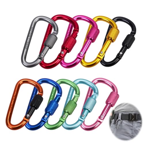 10 Stück Karabinerhaken, 5.8cm Bunte Mini Karabinerhaken Schraubkarabiner Carabiner Mehrfunktionale Schlüsselanhänger Karabinhaken für Outdoor Camping Angeln Wandern Rucksacktourismus (10 Farben)