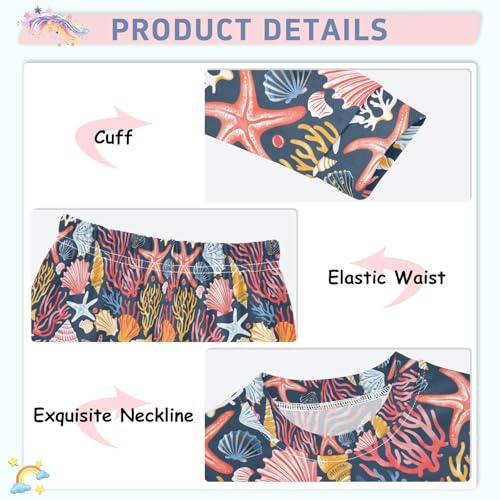 ALAZA Beautiful Seashells Corals Starfishes Pajamas Long Sleeve Sleepwear 2-Piece Pajama Set4