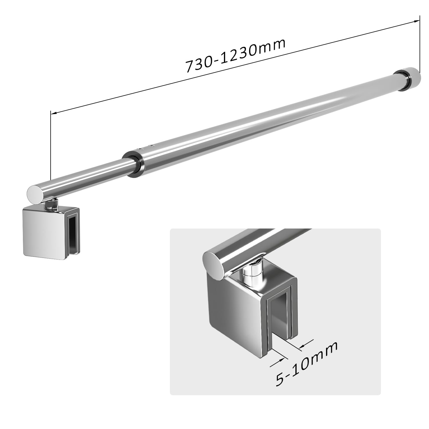 Stabilisator Haltestange Verstellbar 73-123cm Stabilisierungsstange für Duschen Duschabtrennung Glaswand Dusche Glas Haltestange für Glasdicke 6-10 mm, Chrom (1 stück)