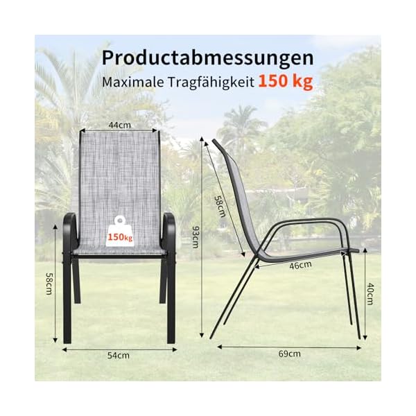 LIFERUN Gartenstühle Textilene Hochlehner 4er-Set