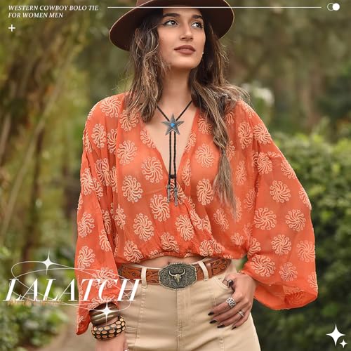Image of Bolo Tie for Women Men, Western Bolo Tie Rodeo Cowgirl Cowboy Tie Bolo Ties Cowboy Accessories for Men Women
