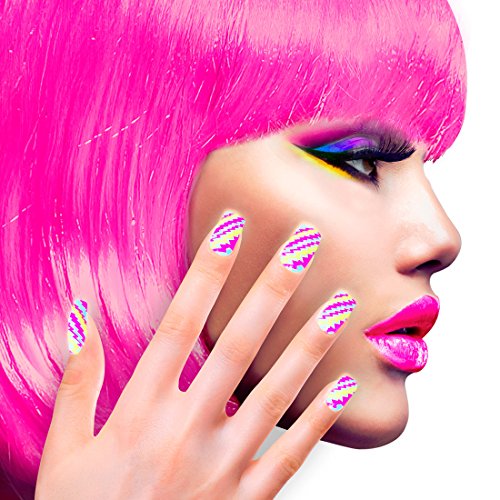 Selbstklebende Hippie Kunstnägel Bunte Nägel zum Aufkleben 60er Jahre Retro Faschingsnägel Falsche Nägel Flower Power 60s Kunstfingernägel Künstliche Fingernägel Neon Stripes