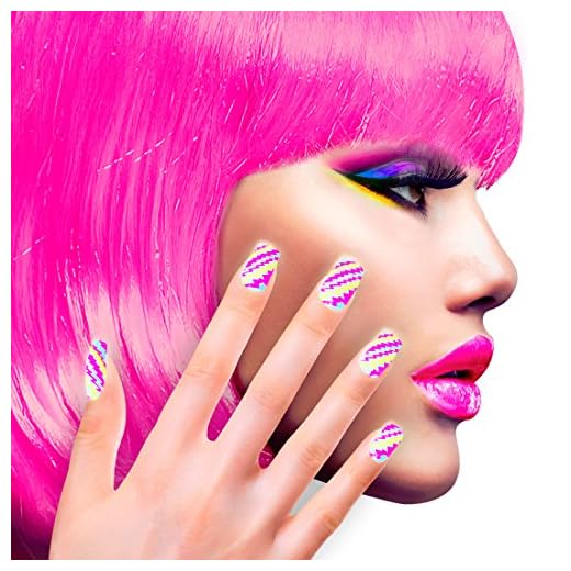 NET TOYS Uñas Postizas Neón | Uñas Artificiales Años 80 | Uñas Falsas Disco | Uñas Decoradas Retro