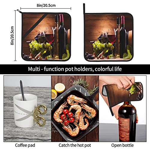 Vintage Glasses Grapes Washable Set Of 2 Pot Holders Decorative Kitchen Gift For Cooking Microwave Bbq Baking #TOP6