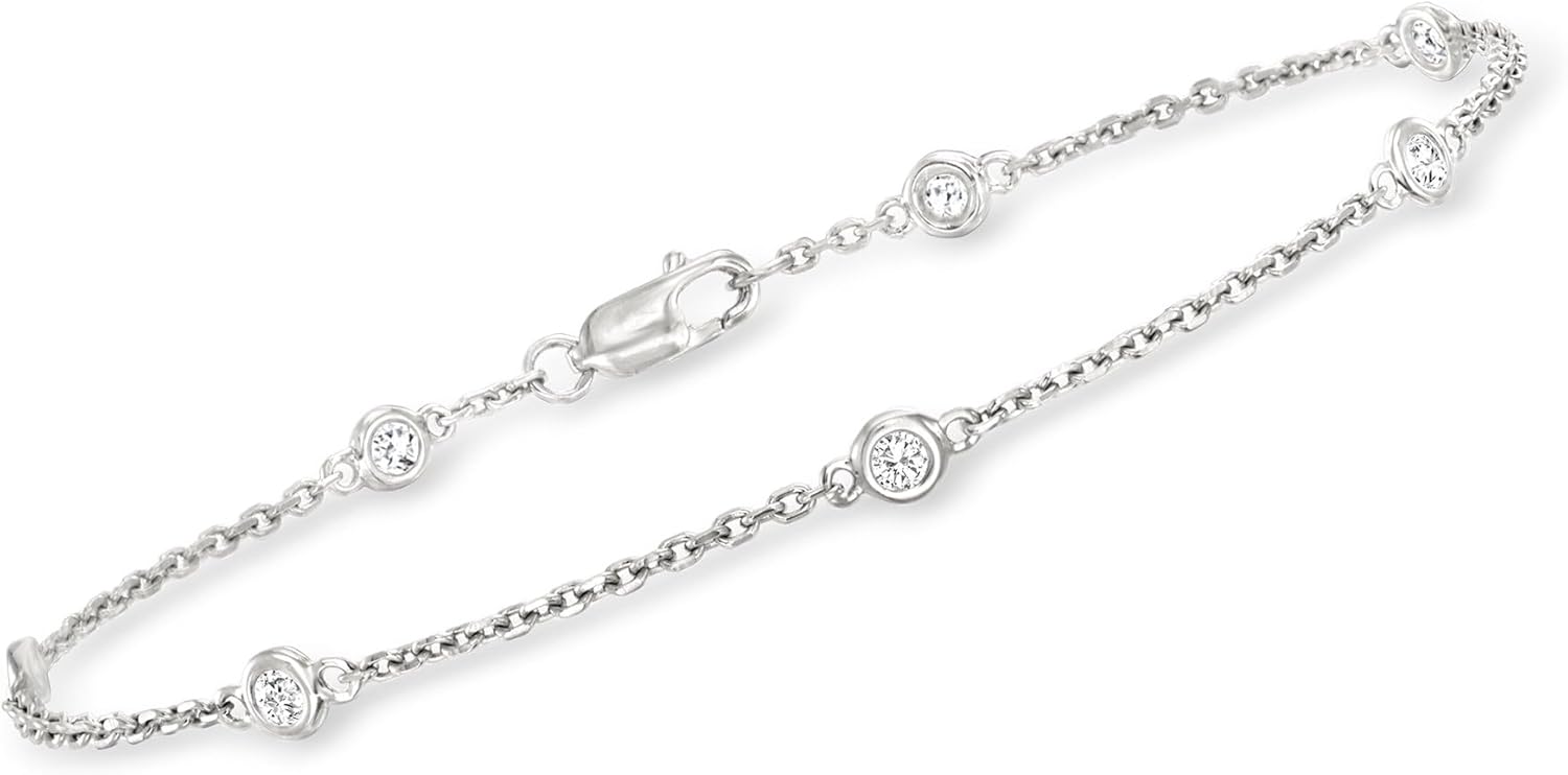 Ross-Simons 0.25 ct. t.w. Bezel-Set Diamond Station Bracelet in Sterling Silver - Elegant Link Chain Jewelry