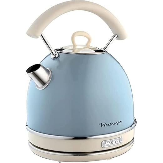 Ariete 2877 Vintage Electric Kettle 1.7L ? Stainless Steel Kettle, Fast Boil Water Kettle for Tea & Herbal Tea, 2000W, BPA-Free, Retro Design, Auto Shut-Off - Light Blue