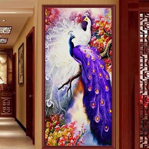 Peinture sur toile double paon violet 50x100 cm sans cadre pour salon
