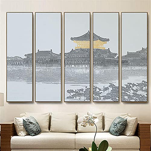 Toile paysage palais chinois traditionnel pour decoration de salon zen et bureau chic - 2