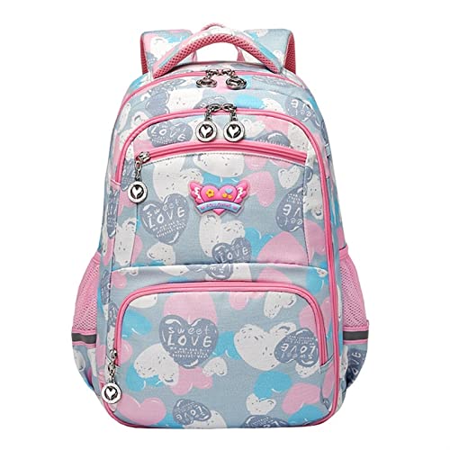 Linda Mochila para niños, Estudiante de Escuela Primaria, Mochila Impermeable, Mochila de Nylon de Gran Capacidad para niñas Adolescentes, Adecuada para 6-12 años (Color : S-Grey Pink)