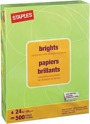 Staples 733093 Brights 24 Lb. Papel de color Verde 500Resma