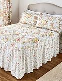 Vantona Elizabeth Quilted Fitted Bedspread with Gathered Valance, Luxury Floral Bedding Multi Single