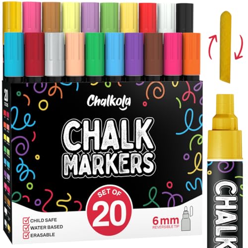 Chalkola 20 Liquid Chalk Pens for Blackboard Chalkboards Window Car