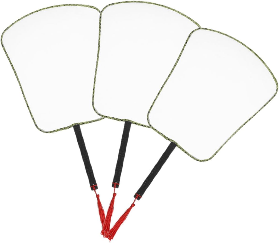 ULTECHNOVO 3pcs White Silk Hand Fans with Wooden Handles 20cm Diameter Chinese Traditional DIY Painting Fans for Summer Dance Performance and Wedding Decorations