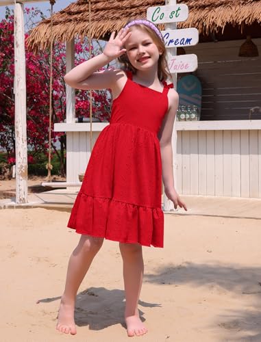 FYMNSI Toddler Dress Girls Ruffle Shoulder Straps Eyelet Sundress Kids Summer Outfits Casual Birthday Party Pageant Dresses3