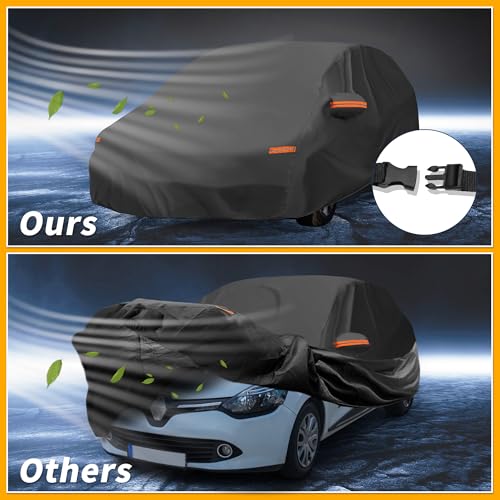 Image of All-Weather Waterproof Car Cover - UV-Resistant Outdoor Full Exterior Protection for Renault Clio 1990-2024 190T-PU Black with Right Side Zipper