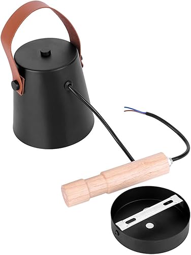 Miniatura 8 de Lámpara de pared de hierro + madera + piel sintética, aplique con sensor de brillo a pilas, lámpara de pared industrial, lámparas rústicas (negro)