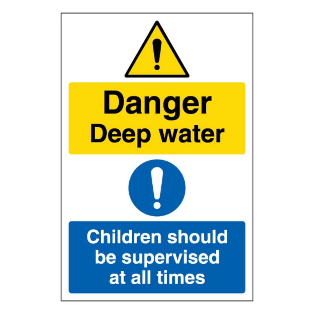 V Safety Danger Deep Water Children Should Be Supervised At All Times - Portrait 200 x 300mm - 2mm Rigid Plastic Safety Sign