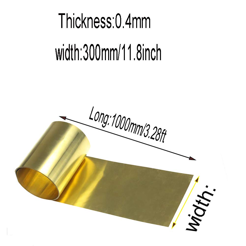 Blachy mosiężne, H62 Mosiężna blacha cienka folia blacha rolka materiały do ​​obróbki metali 300 mm/11,8 cala x 1000 mm/39,9 cala, grubość: 0,6 mm(Thickness:0.4mm)