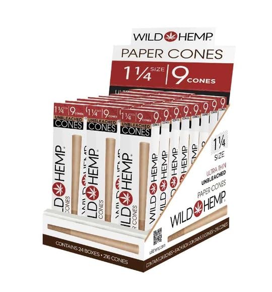 Wild Hemp Classic Ultra Thin Pre Rolled Paper Cones 1 1/4 Size - 216 Count | Organic, Chemical-Free Rolling Papers for a Slow Burn and Smooth Experience - Convenient and Precise for Rolling… (24 Pack - 216 Cones)