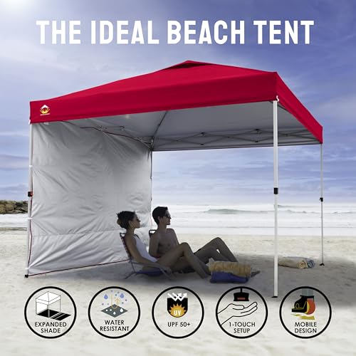 image for CROWN SHADES 10x10 Pop Up Canopy with 1 Side Wall - Beach Tent with On