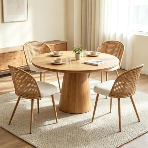 Rattan Dining Chairs Set of 4, Modern Upholstered Wicker Kitchen Chair