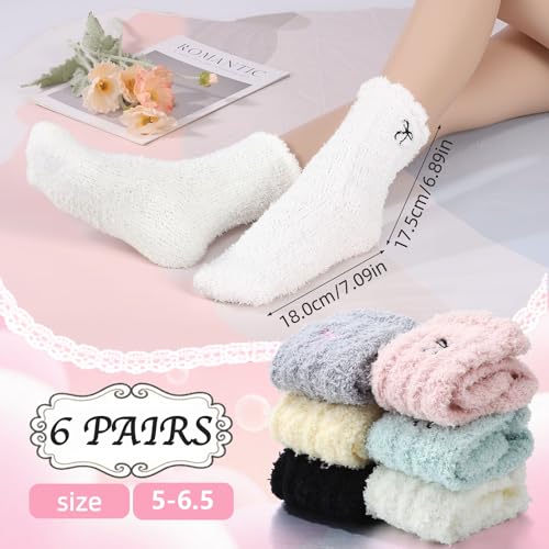 Jspupifip 6 Pairs Women Bow Fuzzy Socks Fluffy Cozy Soft Slipper Sock Warm Winter Thick Home Sleeping4