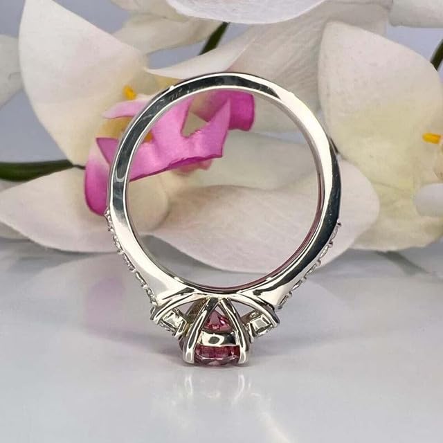 1.50 CT Oval Shape Simulated Pink Sapphire and White Diamond Three Stone Wedding Engagement Ring In 14K White Gold Plated 925 Sterling Silver Gift for Womens4