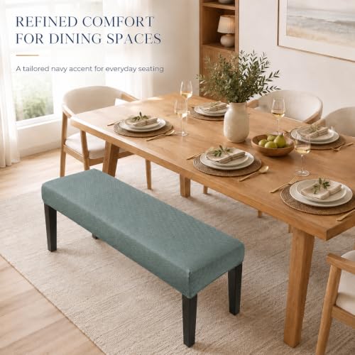 Image of Street27 High Stretch Jacquard Dining Bench Cover Elastic Chair Covers - Anti-Dust Removable Bench Slipcover Washable Bench Seat Protector Cushion Cover for Living Room, Bedroom, (Sage Green)