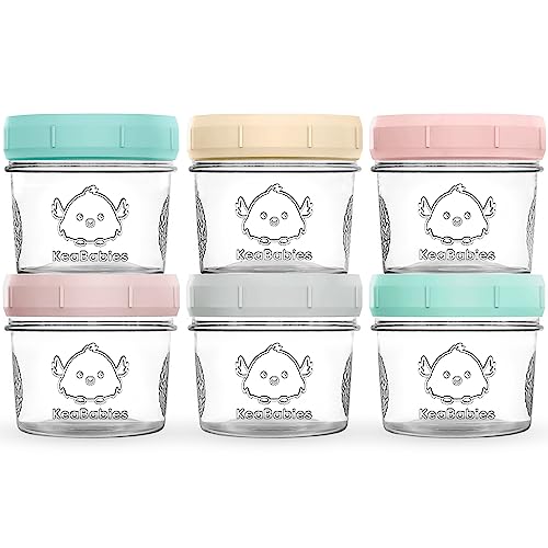 Image of KeaBabies 6pk 4oz Glass Baby Food Containers with Lids - Leak-Proof, Microwavable Small Glass Jars, Baby Purees & Toddler Snack Storage Containers, BPA-Free, Dishwasher & Freezer Safe (Pastels)