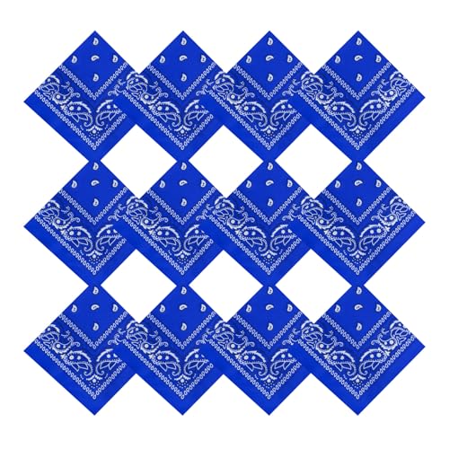 Pistha 12 Pack Bandanas for Women Men Cowboy Bandana Handkerchief Headband Face Mask Bulk for Party Costume (12 Royal Blue)