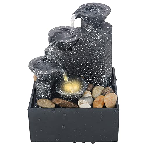 Tabletop Water Fountain, 4-Tier Feng Shui Zen Meditation Waterfall for Indoor Spaces, Home Office Bedroom Relaxation, Room Decor