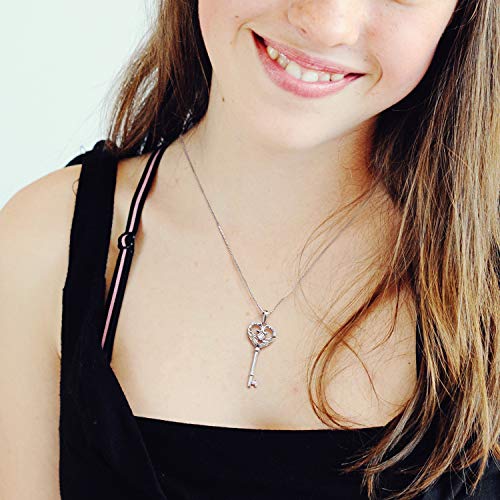 VANLAMS S925 Sterling Silver Angel Wings Necklace for Women, Love Heart Pendant with Butterfly Key - Birthday Gifts4