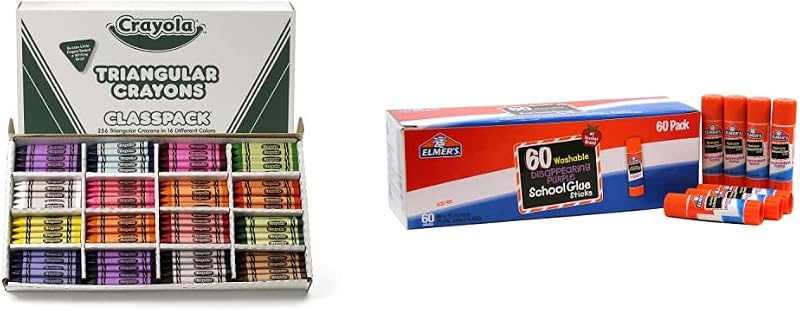 Crayola Triangular Crayon Classpack (256 Count) and Elmer's Disappearing Purple School Glue Sticks (60 Count)