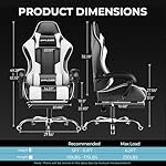 GTPLAYER Gaming Chair, Computer Chair with Footrest and Lumbar Support, Height Adjustable Game Chair with 360°-Swivel Seat and Headrest and for Office or Gaming (White) - Image 3