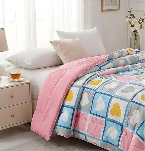Image of Cotton Quilt for Double Bed Size 180 inchx210 inch | Lightweight Floral Comforter | Reversible All-Season Dohar Blanket (Heart Design)