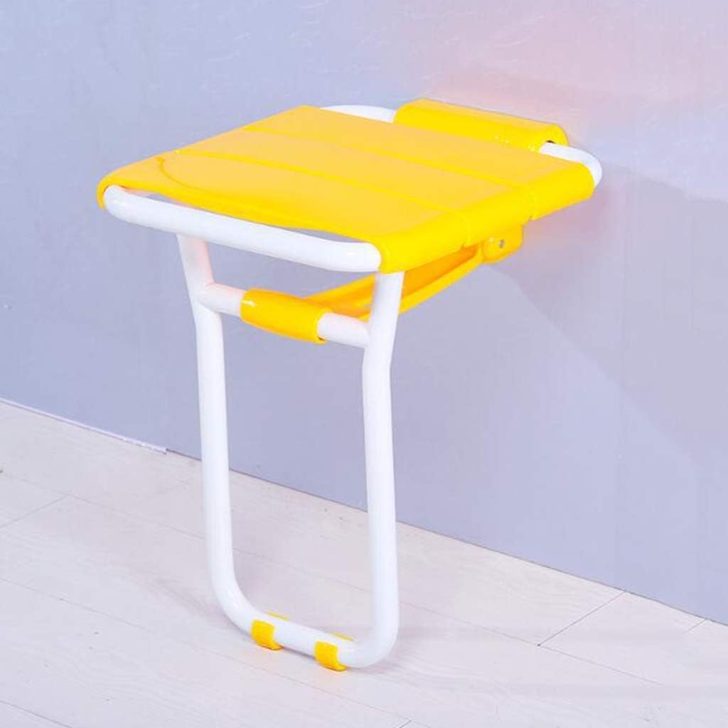 Stools,Bathroom Shower Seat, Wall Mounted Fold Away Bathroom Stool Bench, Bathing Aid Home Sauna Room Use, with Stainless Steel Legs/Yellow
