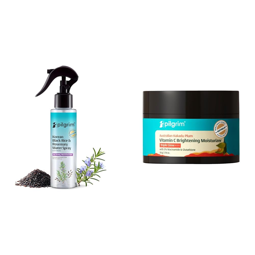 Pilgrim Korean Black Rice and Rosemary Water Spray With Biotin For Strong, Nourished Hair 200ml & Australian Kakadu Plum Vitamin C Face Moisturizer with Niacinamide for Glowing Skin 50 g-image-29