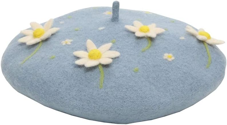 Handmade Wool Beret Hat French Style Needle Felt Flower Beanies Women Winter Autumn Cap - Image 2